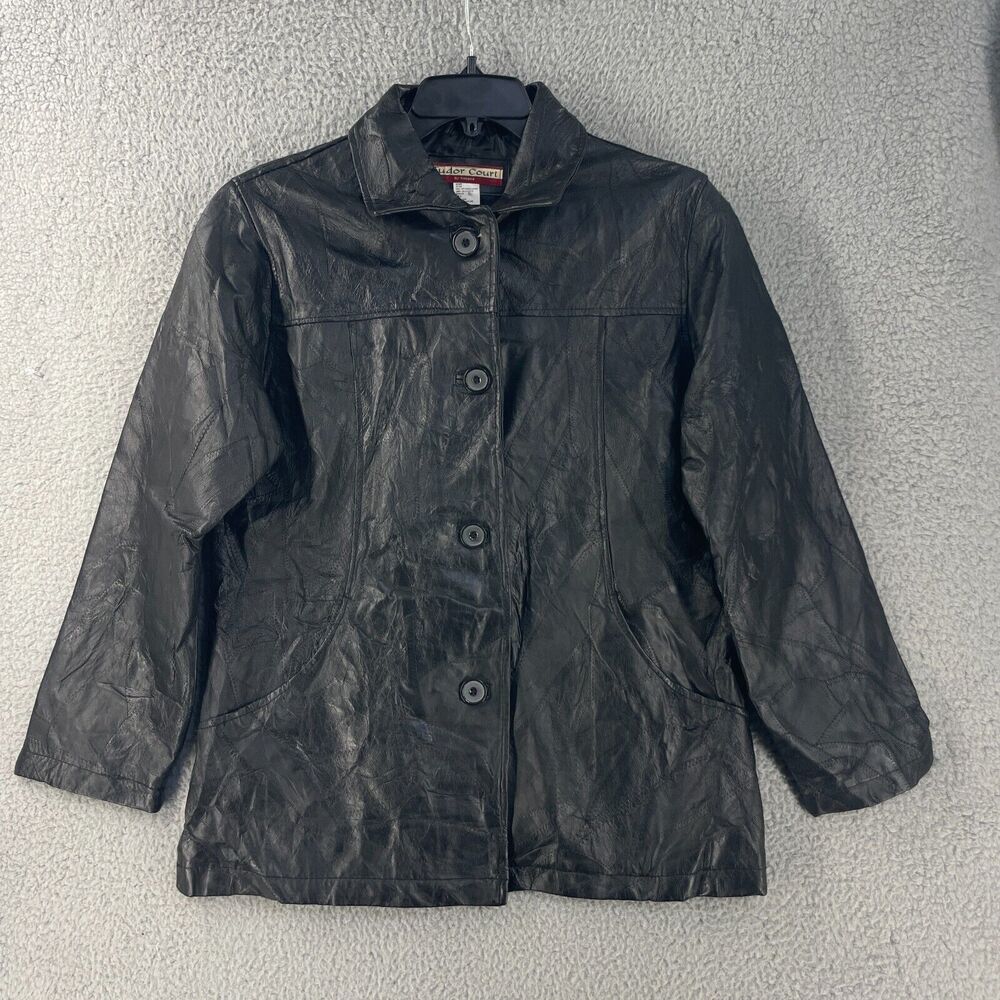 Vtg Tudor Court Womens Leather Jacket Sz M Black Western Southwestern Haband